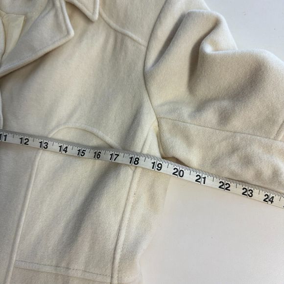 KENNETH COLE REACTION Ivory Wool blend Mid Length Peacoat Trenchcoat Size 12 - Picture 4 of 11